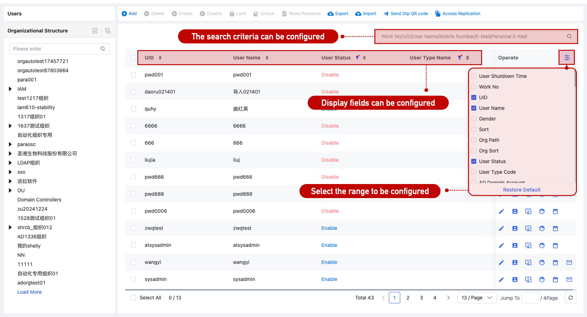User List Configuration